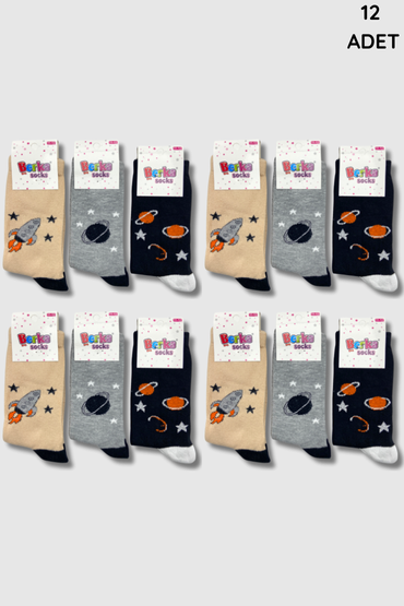 4527 Berka Erkek Çocuk Yıkamalı Çorap 12'li Paket - 5
