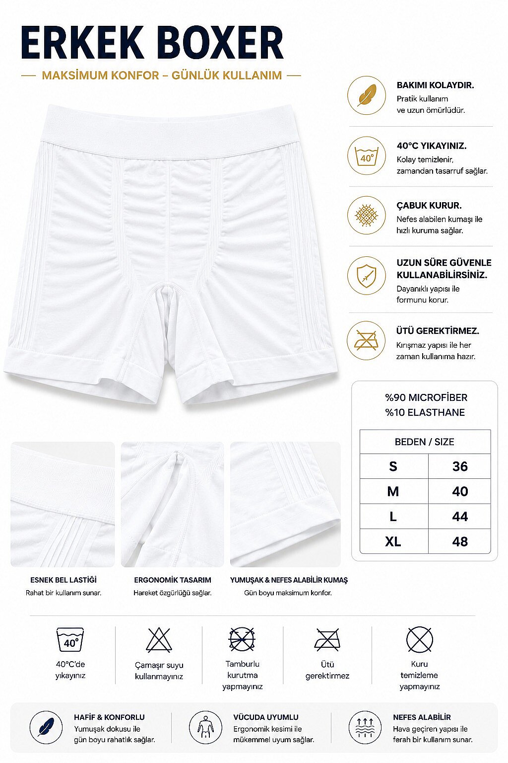 600 Layza Form Erkek Dikişsiz Boxer Beyaz - 1