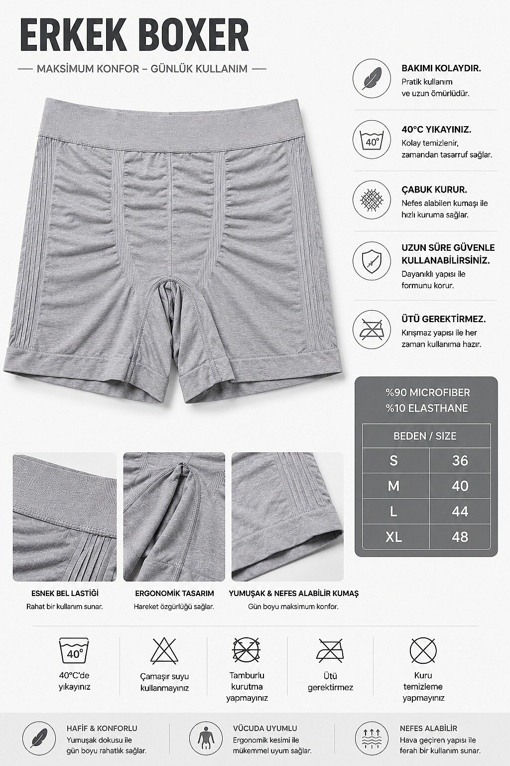 600 Layza Form Erkek Dikişsiz Boxer Gri - 1