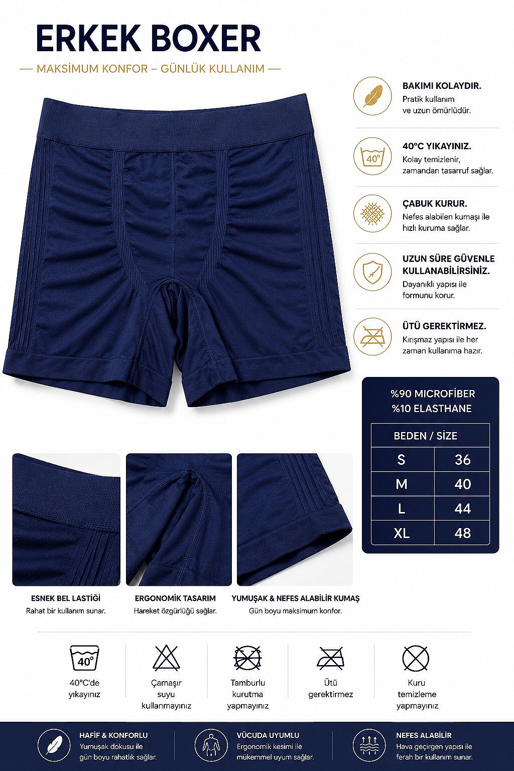 600 Layza Form Erkek Dikişsiz Boxer Lacivert - 1