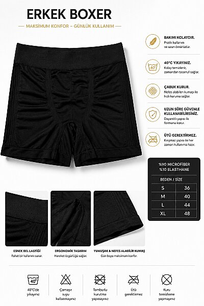 600 Layza Form Erkek Dikişsiz Boxer Siyah 