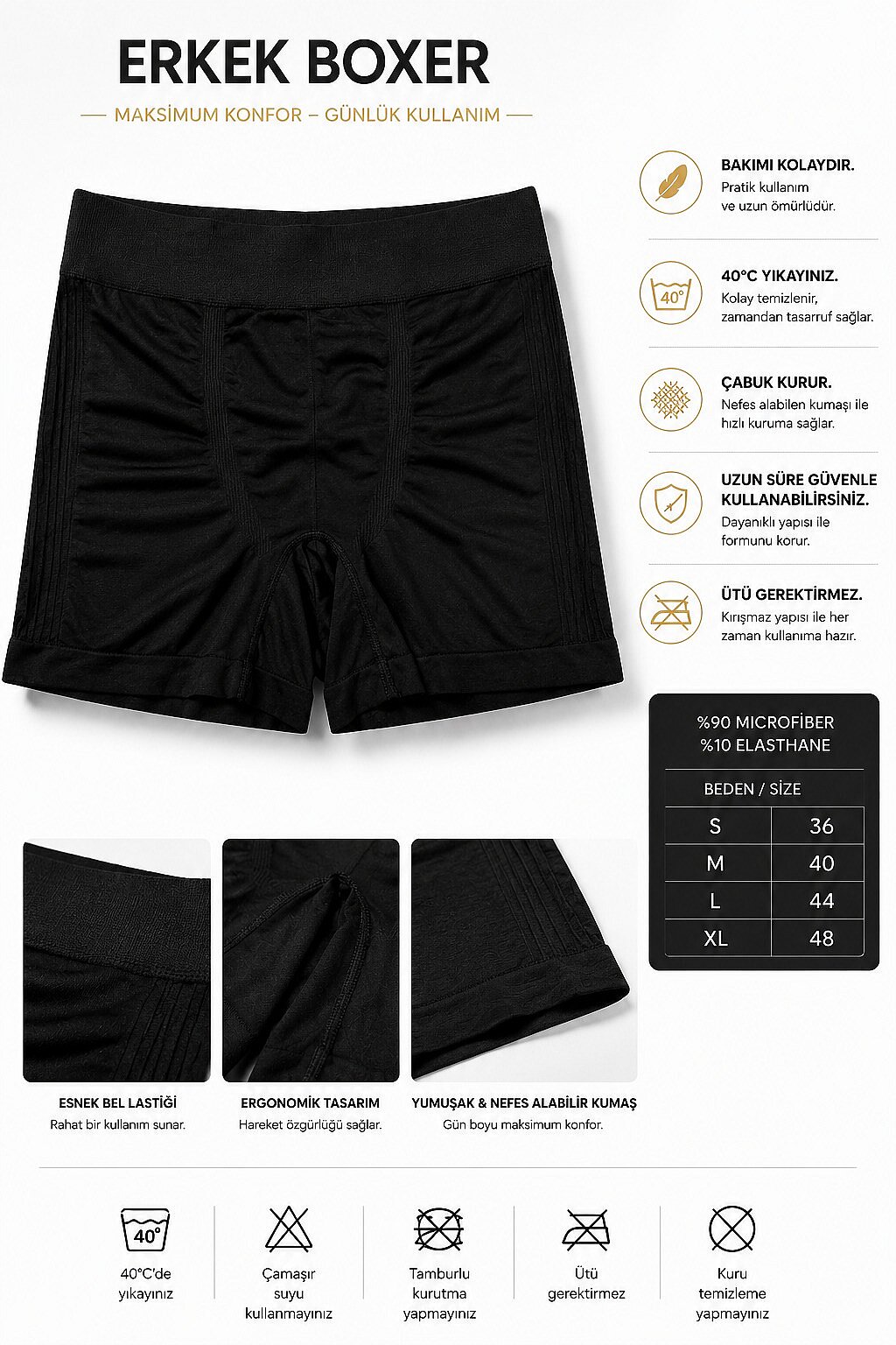 600 Layza Form Erkek Dikişsiz Boxer Siyah - 1