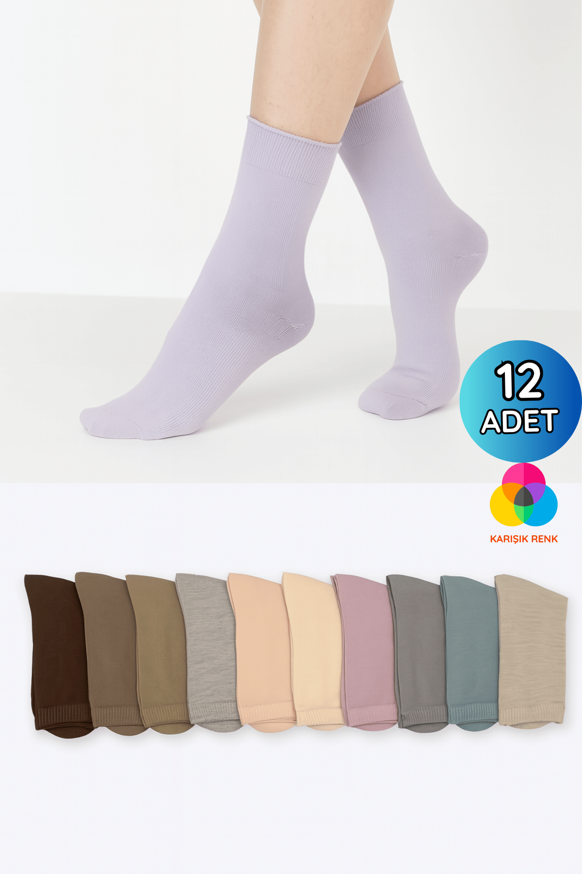 6999 Dündar Bambu Diyabetik Çorap 36-40 12'li Renkli - 1