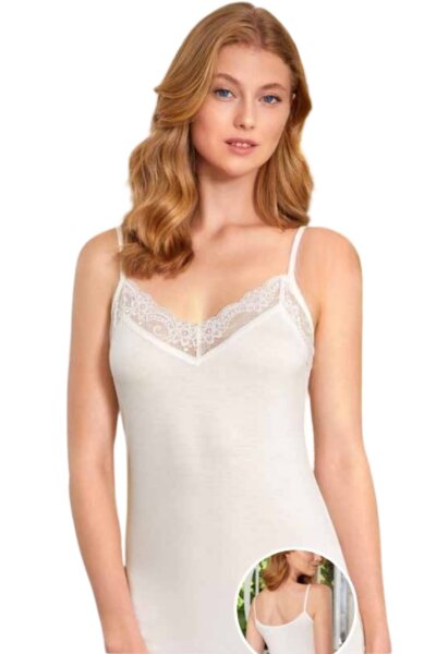 7046 Berrak Kadın İp Askılı Atlet 6'lı Ekru - BERRAK