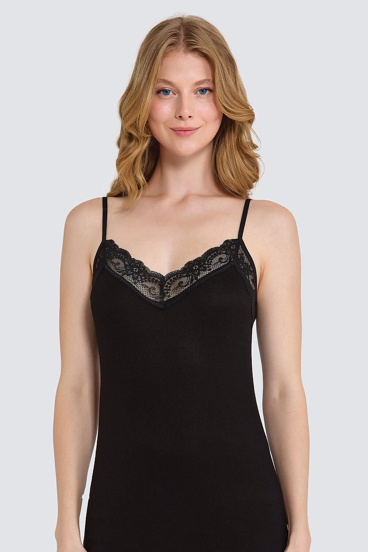 7046 Berrak Kadın İp Askılı Atlet 6'lı Siyah - 1