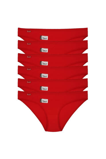 715 Tutku Kadın Elastan Düz Bikini 12'li Paket Kırmızı - 2