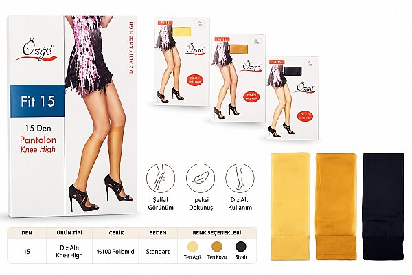 747 Özge Fit 15 Dizaltı Çorap 12'li Paket Sahra - 2