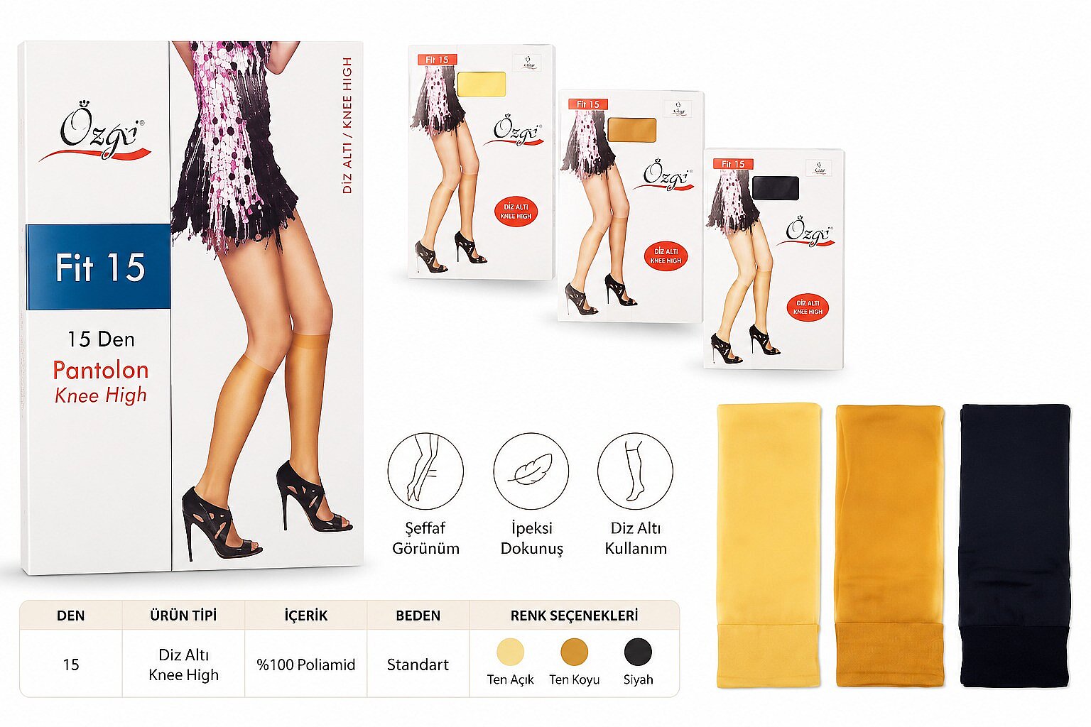 747 Özge Fit 15 Dizaltı Çorap 12'li Paket Siyah - 2