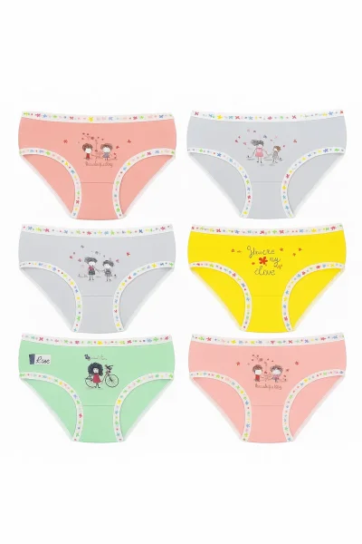 832 Tutku Kız Elastan Önü Baskılı Bikini 12'li Paket Asorti - 1