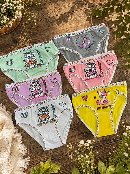 832 Tutku Kız Elastan Önü Baskılı Bikini 12'li Paket Asorti - 1