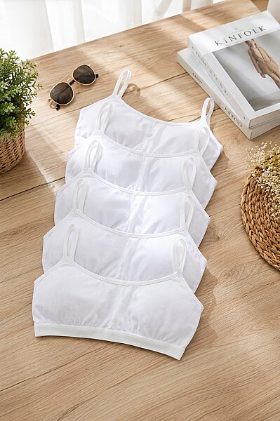 847 Tutku Kız İp Askılı Pedli Bustiyer 6'lı Paket Beyaz