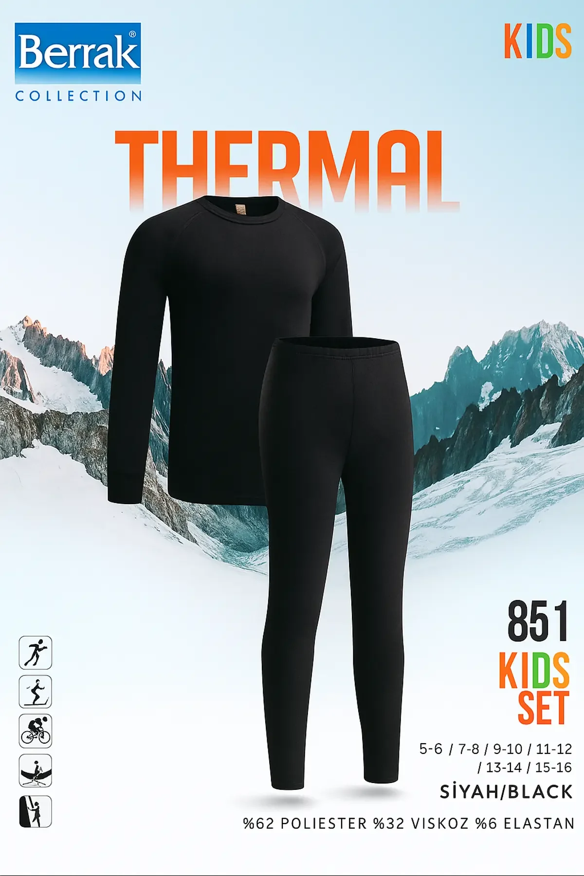 851 Berrak Erkek Çocuk Termal Takım Siyah - 1