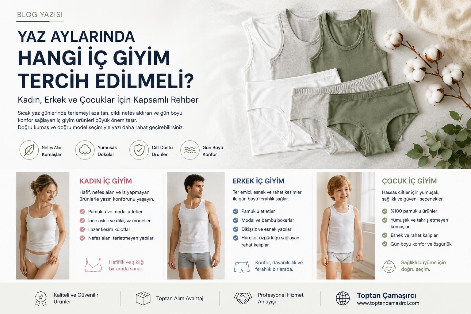 Yaz Aylarında Hangi İç Giyim Tercih Edilmeli? Kadın, Erkek ve Çocuklar İçin Kapsamlı Rehber