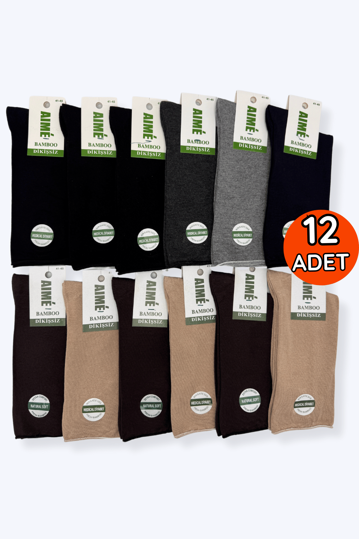Aime Erkek Diyabetik Çorap 41-45 12li Karışık Renk
