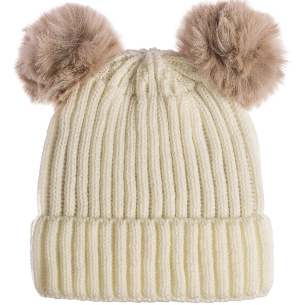 Bayan SYT Çift Ponponlu Bere 6'lı Ekru - SUYUTTİ