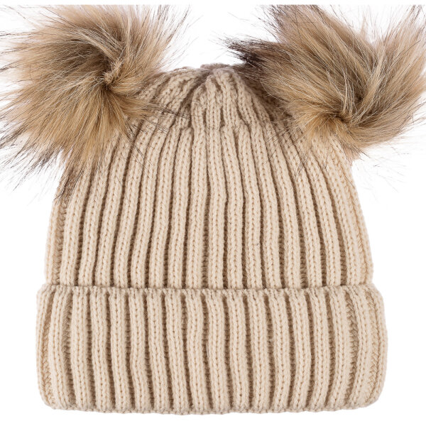 Bayan SYT Çift Ponponlu Bere 6'lı Bej - SUYUTTİ