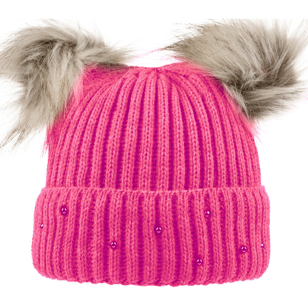 Bayan SYT Taşlı Çift Ponponlu Bere 6'lı Fuşya - 1