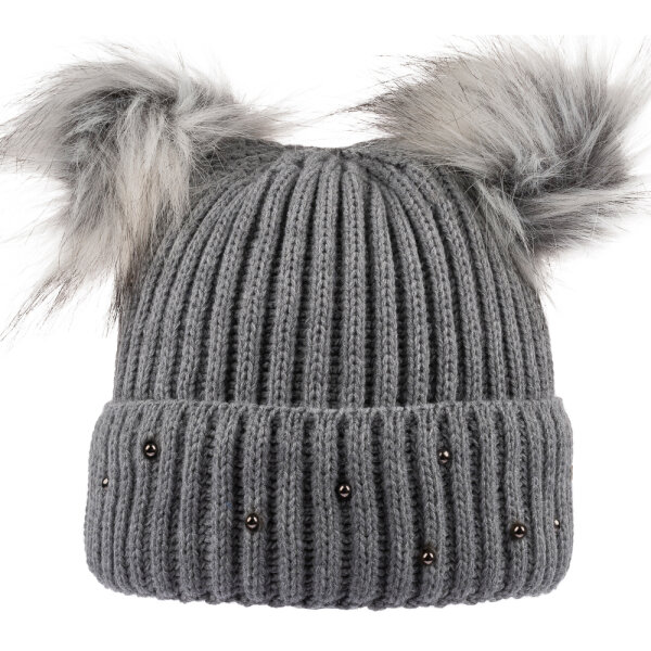 Bayan SYT Taşlı Çift Ponponlu Bere 6'lı Füme - SUYUTTİ