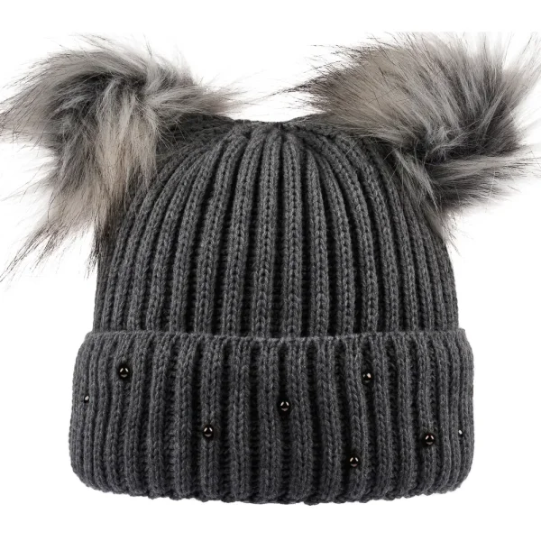 Bayan SYT Taşlı Çift Ponponlu Bere 6'lı Antrasit Antrasit