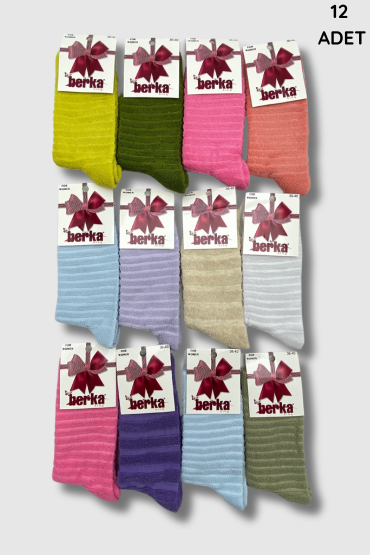 Berka Kadın Ters Havlu Çorap 12'li Paket Asorti - BERKA ÇORAP