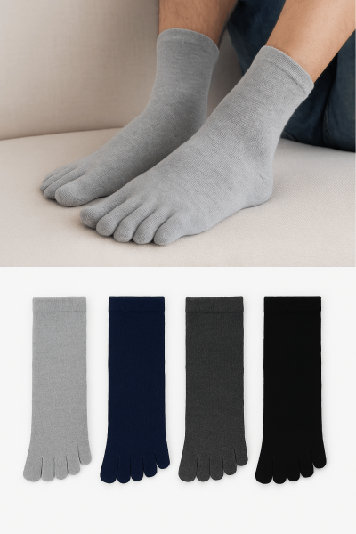 BnnSocks Erkek Mantar Önleyici Parmak Çorap Gri 