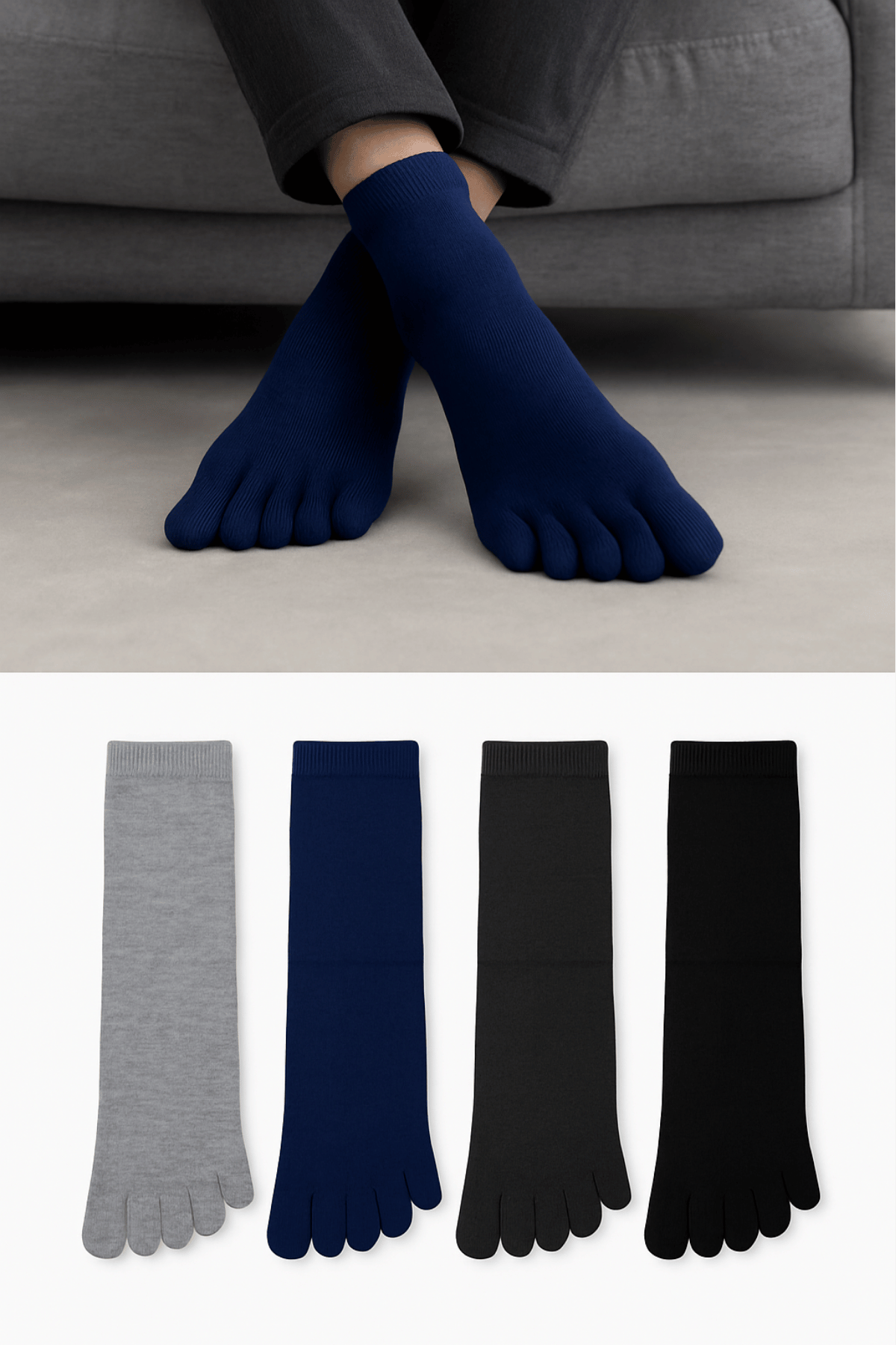 BnnSocks Erkek Mantar Önleyici Parmak Çorap Lacivert - 1