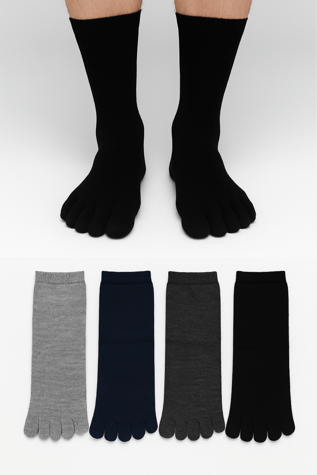 BnnSocks Erkek Mantar Önleyici Parmak Çorap Siyah - 1
