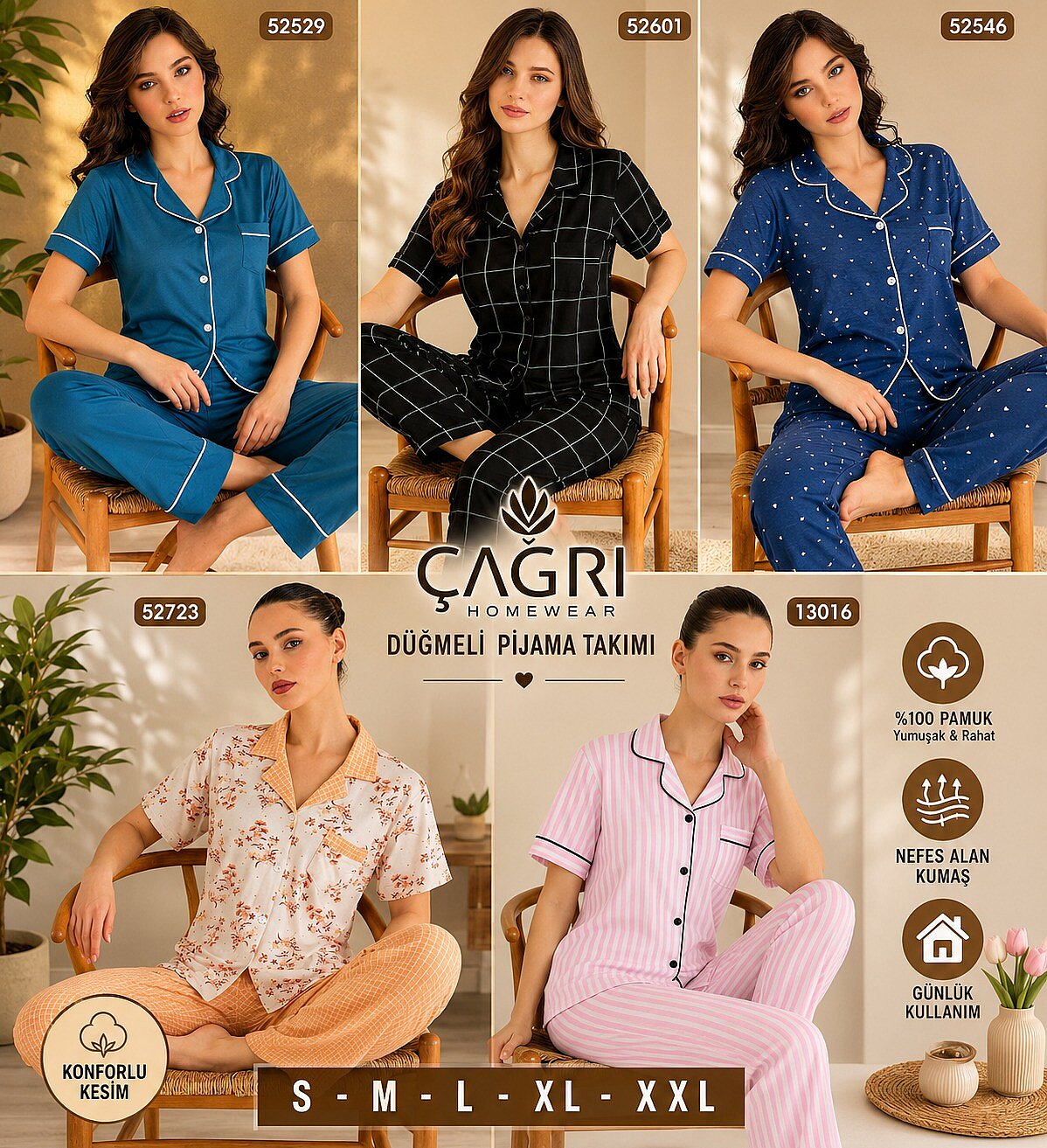 Çağrı Kadın Düğmeli Pijama Takımı 4'lü - 2