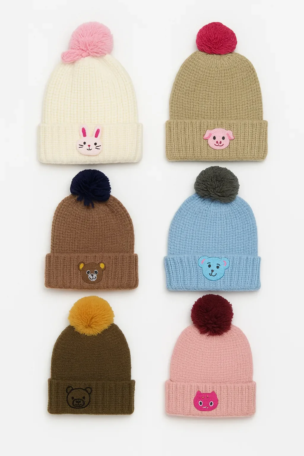 Çocuk Nakışlı Ponponlu Bere 6lı - 3