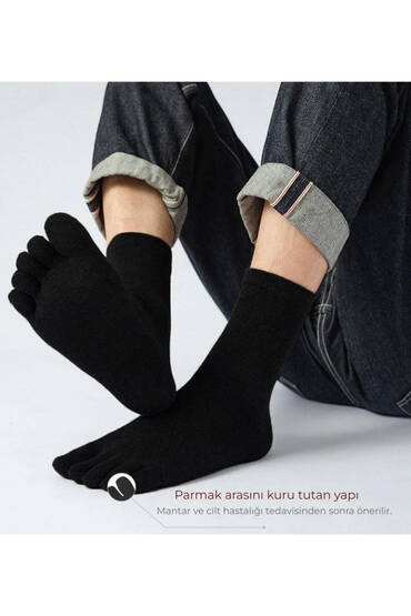 Erkek Mantar Önleyici Parmak Çorap Siyah - 1