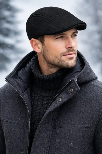 Erkek Ördek Kasket Şapka Siyah 