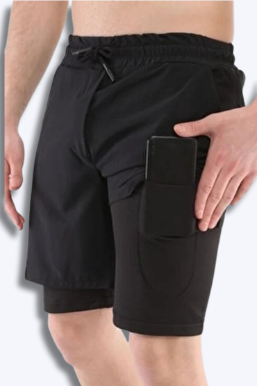 Erkek Sporcu Taytlı Şort Siyah - 