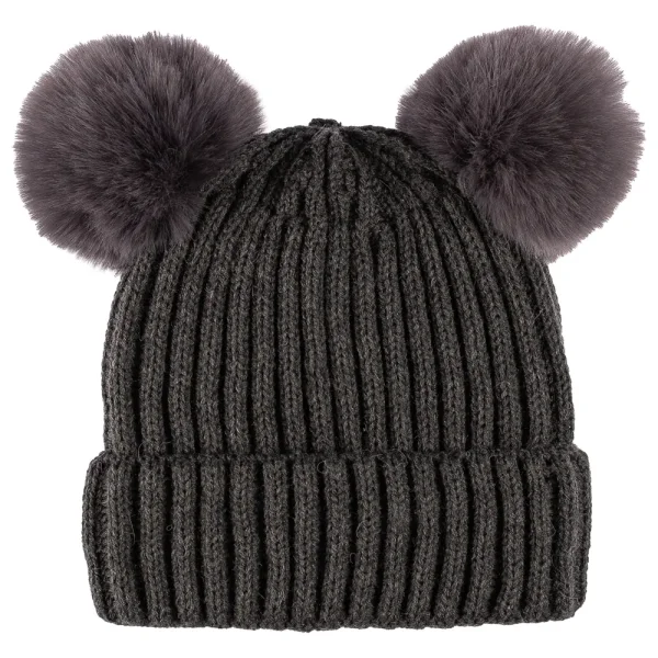 K24420-02-002 Bayan SYT Çift Ponponlu Bere 6'lı Antrasit Antrasit