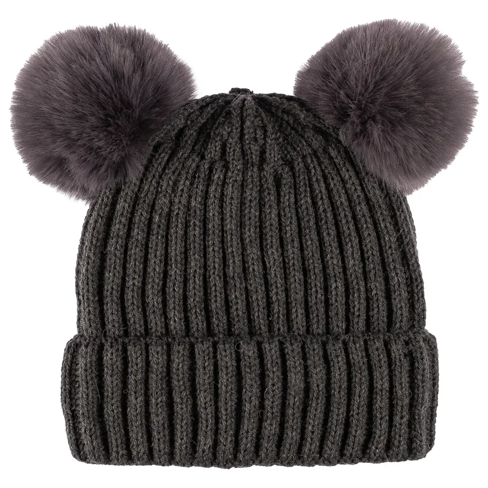 K24420-02-002 Bayan SYT Çift Ponponlu Bere 6'lı Antrasit - 1