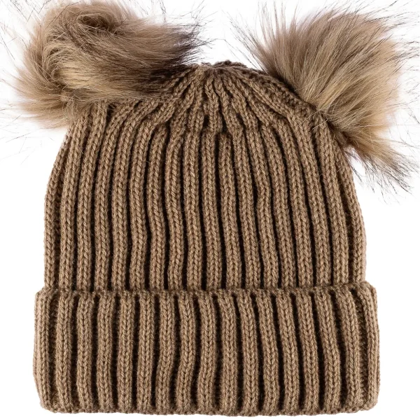 K24420-02-015 Bayan SYT Çift Ponponlu Bere 6'lı Vizon Vizon