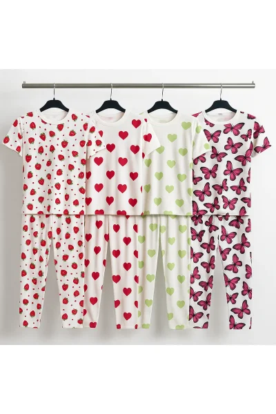 Kadın Desenli Pijama Takımı 4'lü - 2
