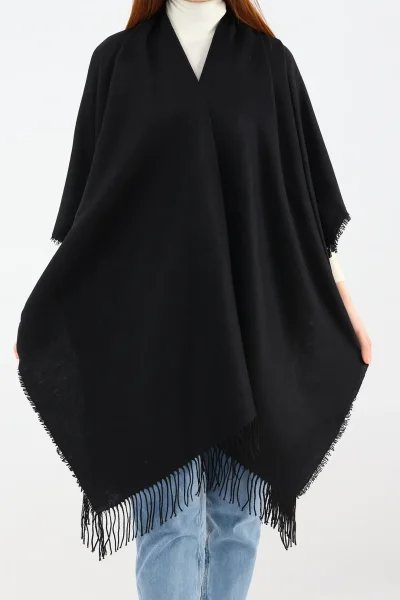 Kadın Panço Desenli Siyah 