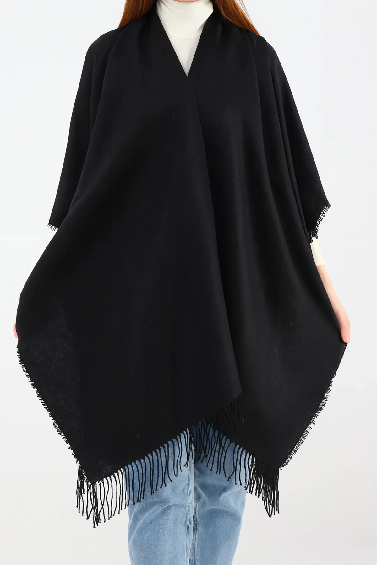 Kadın Panço Desenli Siyah - 1