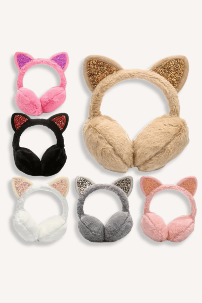 Kadın Simli Kedili Pelüş Kulaklık - PAMUKSU