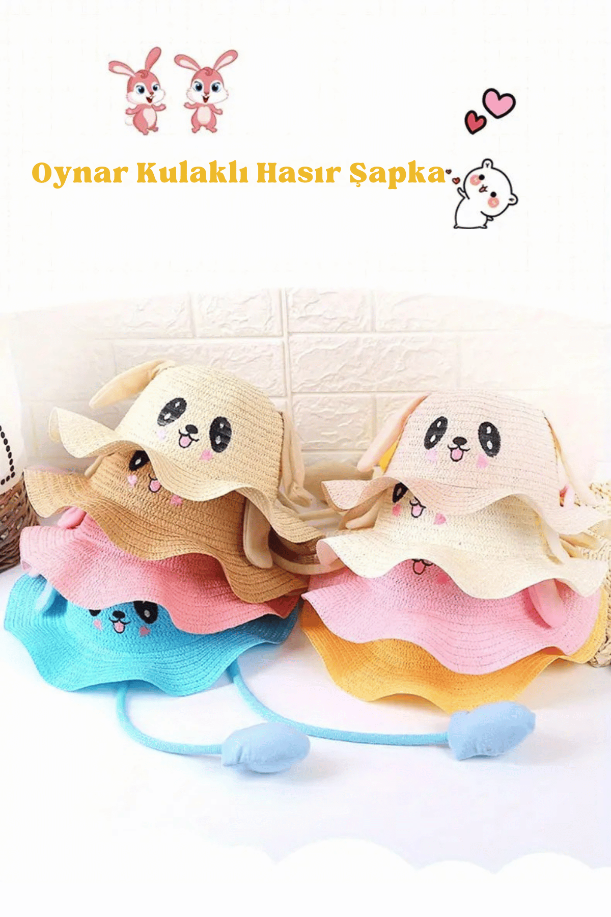 Kız Çocuk Oynar Kulaklı Hasır Şapka Kahve - 2