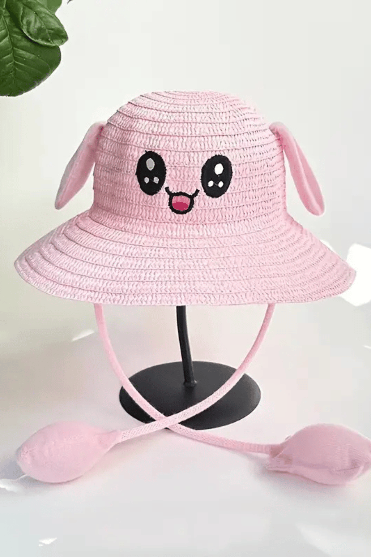 Kız Çocuk Oynar Kulaklı Hasır Şapka Pembe - 1