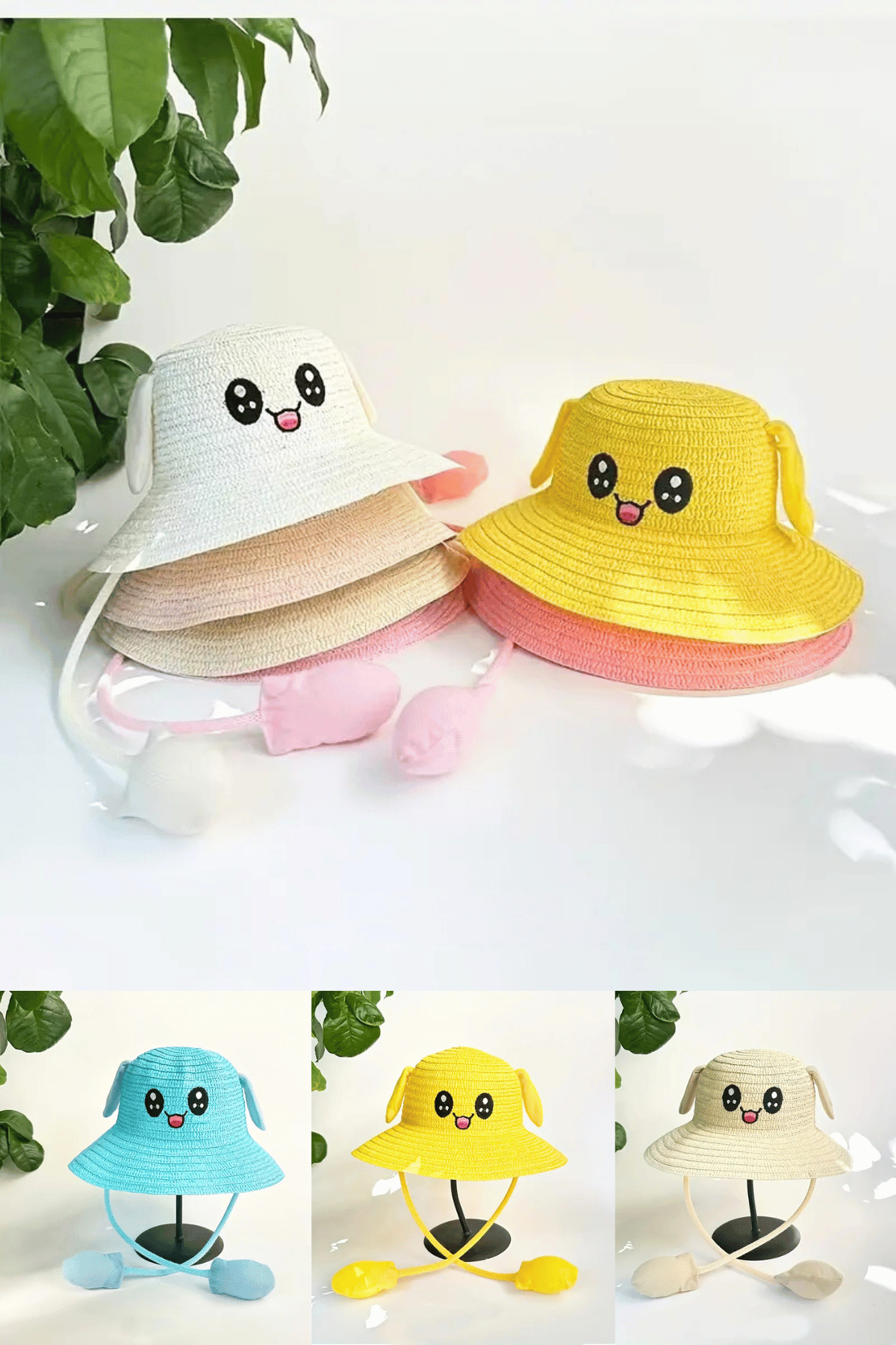 Kız Çocuk Oynar Kulaklı Hasır Şapka Pembe - 3