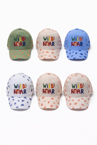 P-Y25150-04 Kitti 1-4 Wild Roar Baskılı Erkek Şapka 6'lı 