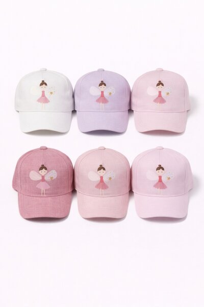 P-Y25240-10 Kitti 5-8 Peri Baskılı Kız Şapka 6'lı 