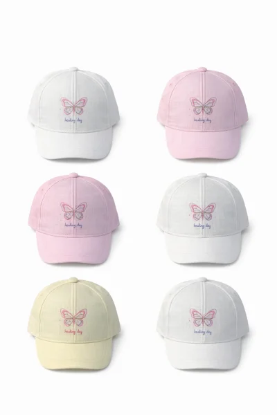 P-Y26050-01 Kitti 0-18 Kelebek Baskılı Kız Şapka 6'lı 