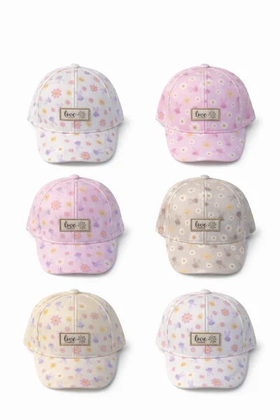 P-Y26050-06 Kitti 0-18 Tavşan Baskılı Kız Şapka 6'lı 