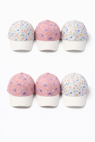 P-Y26140-05 Kitti 1-4 Çiçek Desenli Kız Şapka 6'lı - KİTTİ