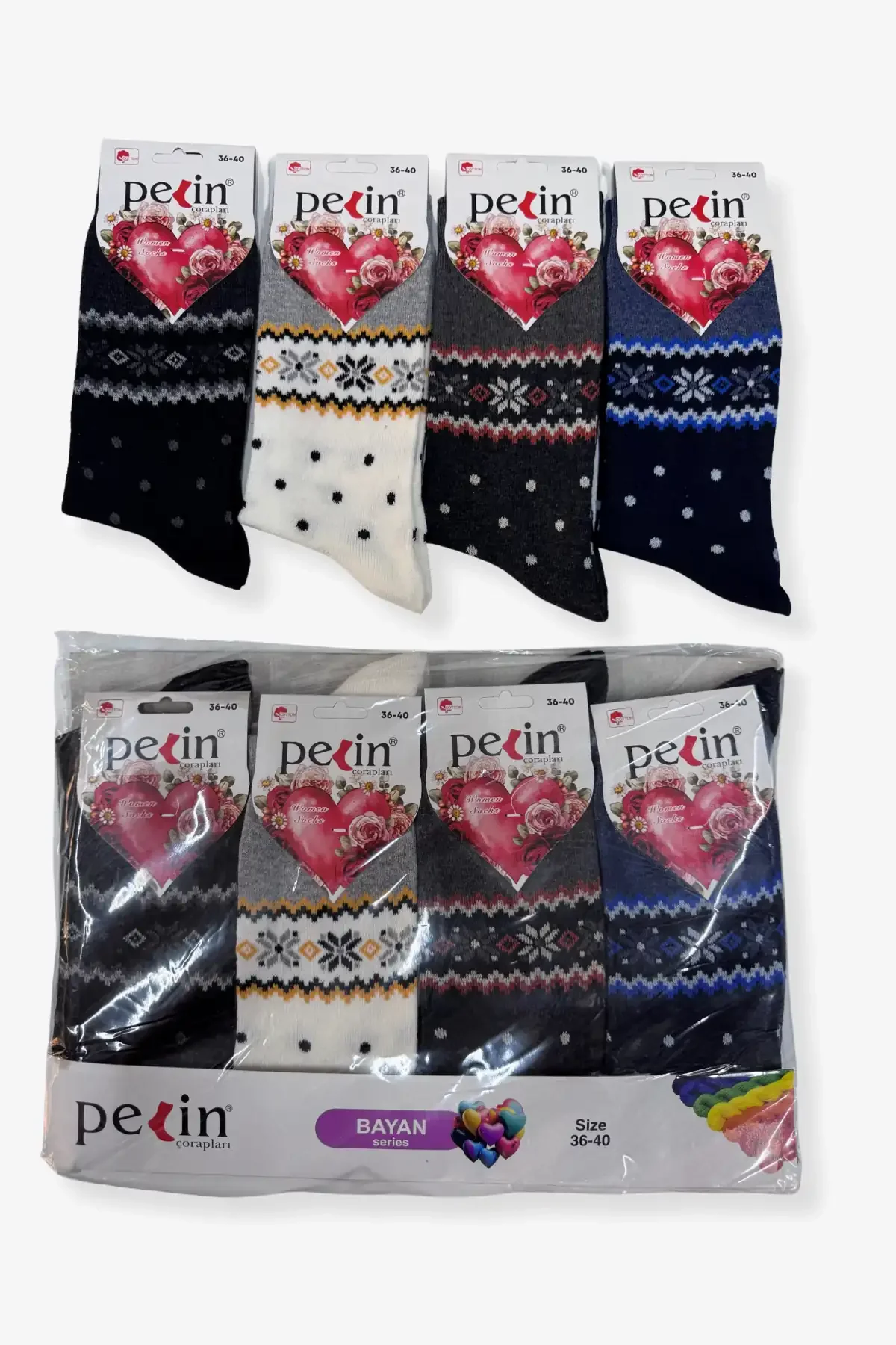 Pelin Kadın Desenli Çorap 12li - 2