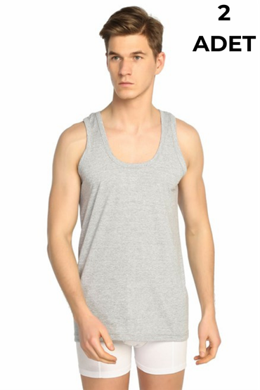 Seher Erkek Penye Atlet Gri 2'li - SEHER YILDIZI