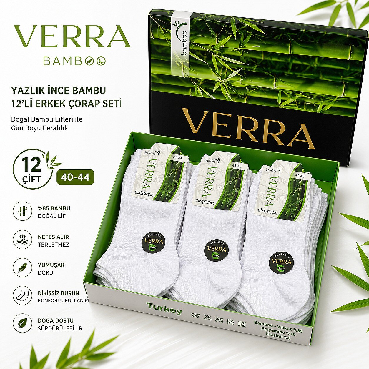 Verra Erkek Bambu Patik 12li Beyaz - 2